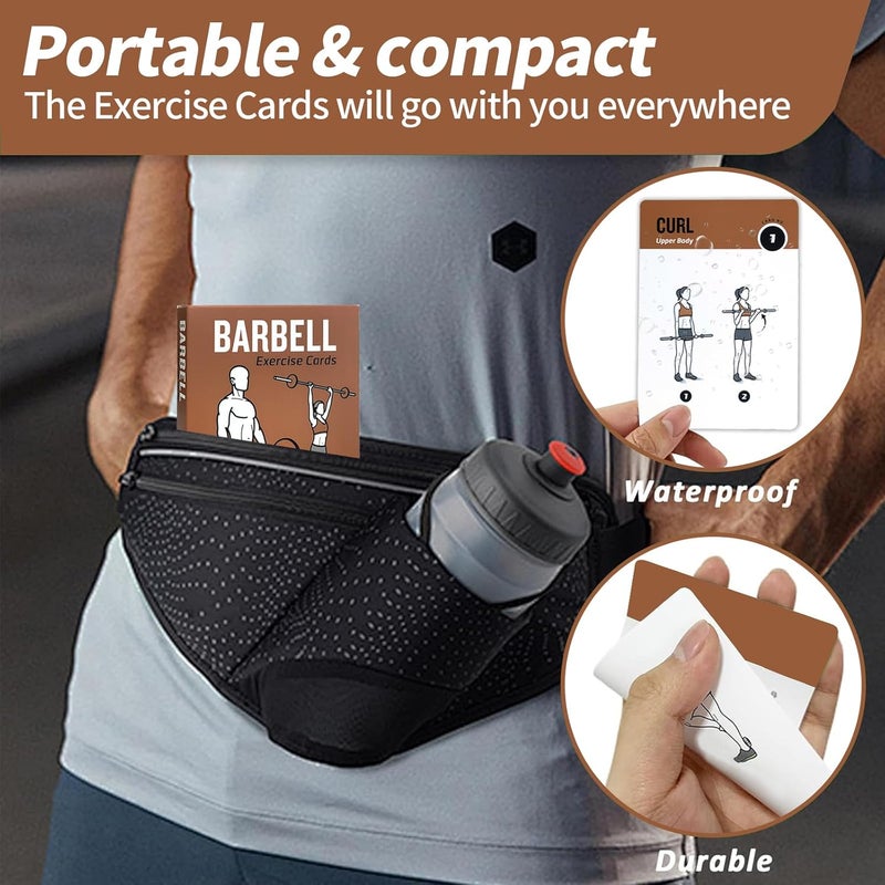 ELAORY Barbell Workout Cards, 62 Exercises Cards Deck Large Size 5" x 3.5" Fitness Cards for Women & Men, Beginner Fitness Guide to Training Exercises at Home or Gym - Image 4